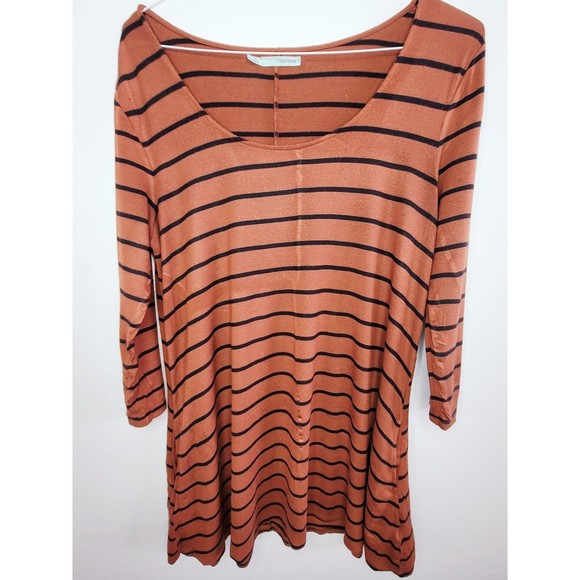 Maurices Shirt Dress Burnt Orange & Black Striped Large Scoop Neck 3/4 Sleeve L - Picture 1 of 4
